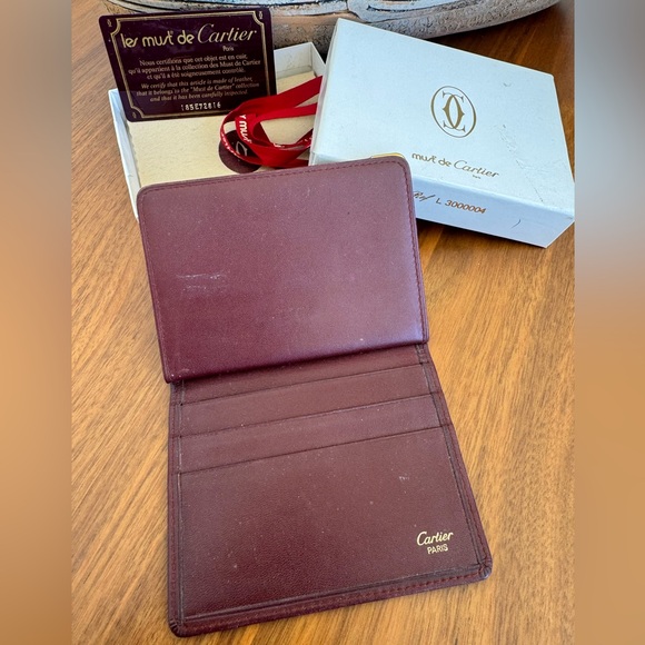 Must de Cartier Vintage Bordeaux Leather Bifold Card ID Case - Picture 3 of 6